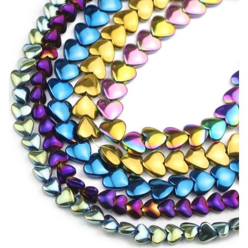 Blue,Gold,Purple Love Heart Shape Hematite Natural Stone Spacer Loose Beads For Jewelry Making Diy Bracelets Accessories 6/8MM