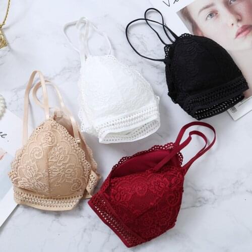 2019 new arrival Lingerie Lace Solid Color Cross Side Buckle Without Rims Gathered Sports Underwear Sleep Bra