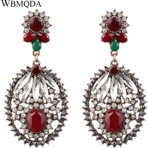 Wbmqda Luxury Boho Earrings For Women Ancient Gold Color Long Crystal Earrings Unique Vintage Jewelry Party Gift Accessories