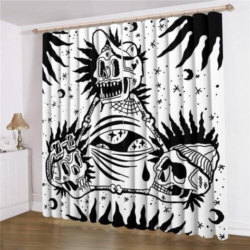 Skeleton Curtains Spider Skull Window Curtains 3D Print Cartoon Window Drapes For Bedroom Window Treatment Home Decor Curtain