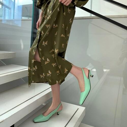 QZYERAI Color Matching Women Sandals Fashion Leather Female Shoes Open Toe Mid-heel Concise Summer Ladies Shoes Genuine Leather