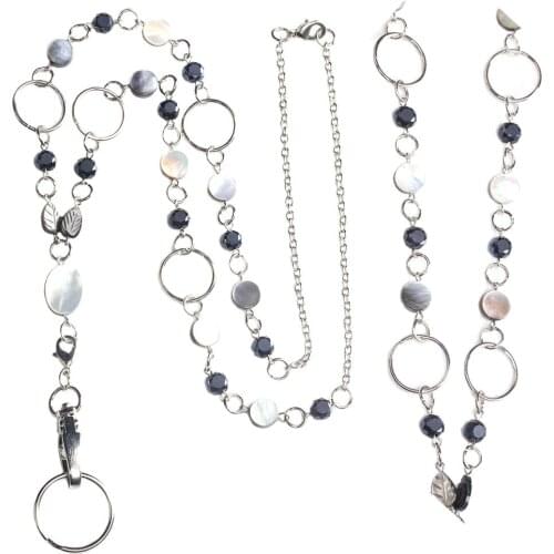 Lanyard ID Badge Holder for Women Beaded Lanyard Chain Necklace Key Chain Name Id Card Badge Holder Clip