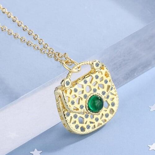 KOFSAC Creative Zircon Handbag Pendant Necklace Women Gold Color 925 Sterling Silver Jewelry Popular Lady Valentines Day Gifts