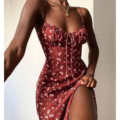 Beach Backless Floral Dresses for Women casual Spagetti Strap Draped Long Dress Summer Flower High Slpit Sexy Sundress 2021