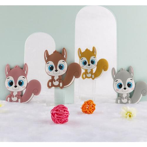 Kovict 1pc Silicone Teether Squirrel Animal Food Grade Silicone Teething Toys For Teeth Tiny Rod Baby Teether Gift