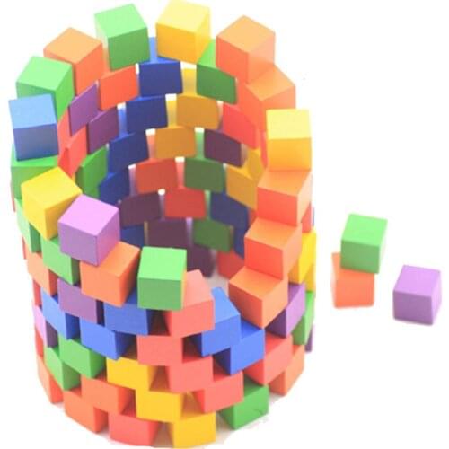 100Pcs Wooden Square Building Blocks Cube Math Teaching Aid Education Kids Toy New