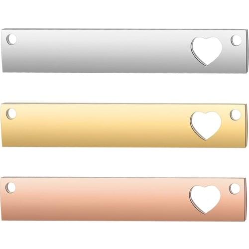 3pcs/lot 100% Stainless Steel Mirror Polished Engraving 7-36mm Long Blank Heart Bar Pendant Wholesale