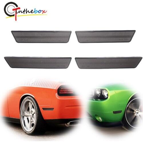 4PCS Smoked Black / Clear Lens Car Front & Rear Bumper Side Marker Light Housings For 2008-2014 Dodge Challenger, No Bulb/Socket