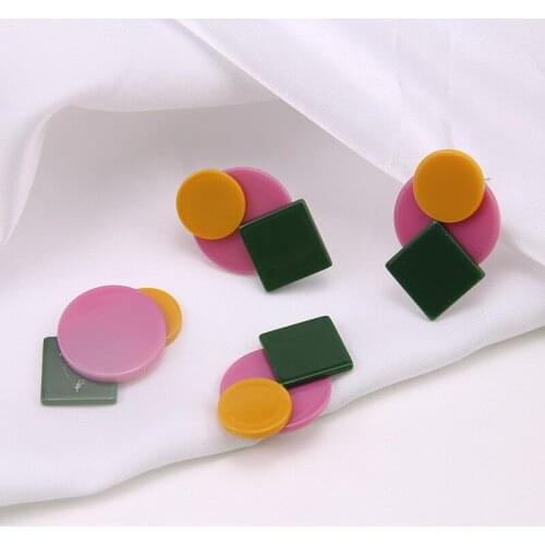 6pc Korean Fashion Women Accessories Stitching Collision Color Geometric Earrings Resin Patch stud Earrings Material Diy Jewelry
