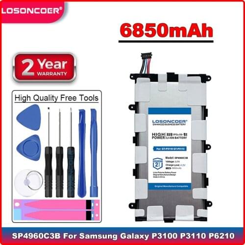 LOSONCOER 6850mAh SP4960C3B Good Quality Battery for Samsung Galaxy Tab 2 7.0 GT-P3110 GT-P3113 P3100 P3110 P6200 P3113 P6210