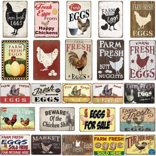 Artside Dropshipping Chicken Coop Sign Farm Fresh EGGS Metal Tin Sign Wall Plaque for Home Kitchen Bar Coffee Shop