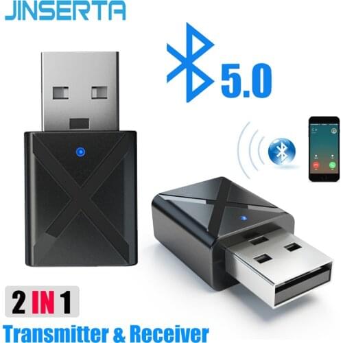 JINSERTA Car Bluetooth 5.0 Adapter 2-in-1 Wireless Transmitter Receiver Adapters Stereo Music AUX Audio Dongle for TV PC Speaker