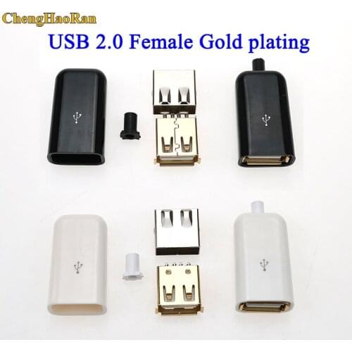 ChengHaoRan 2set DIY USB 2.0 A Female 4Pin Plug Welding Type Socket 4 in 1 Connector Soldering Adaptor White Black