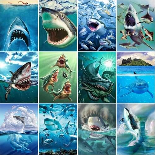 DIY 5D Shark Painting with Diamond Full Drill Diamond Embroidery Beaded Pictures Cross Stitch Kit Wall Art Handmade Decor Gift