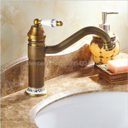 GIZERO Antique Faucet Bathroom Sink Mixer Deck Mounted Brass Faucet Mixer Taps GI19