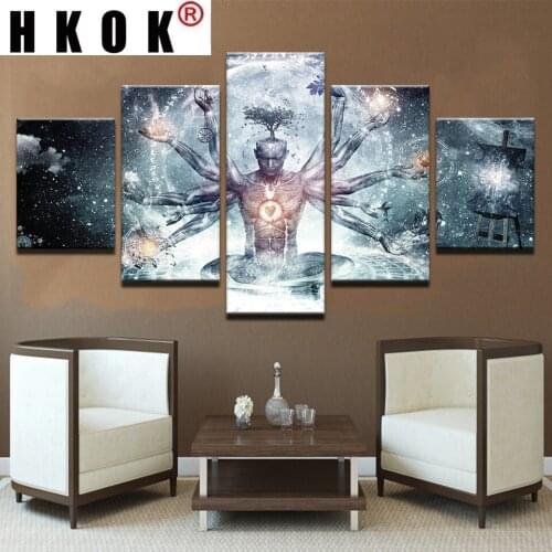 HKOK 5 Panels Abstract Alex Grey Canvas Painting Modular Pictures Modern Home Decor Wall Art Framework For Living Room Unframed