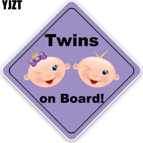 YJZT 15.3*15.3CM Interesting Car Sticker Decoration TWINS BABY ON BOARD Colored Graphic Warning Sign Decals C1-5576