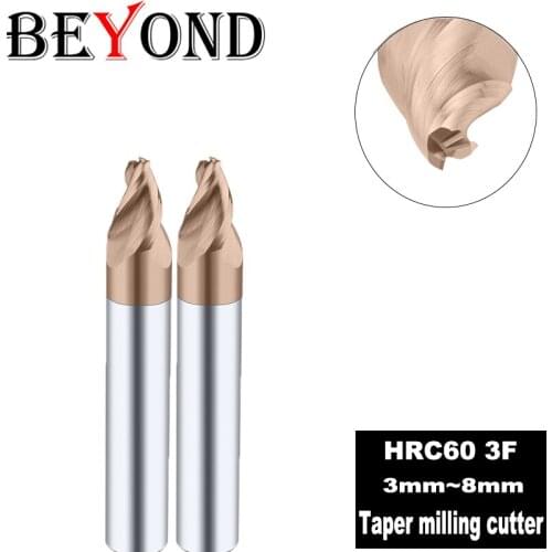 BEYOND Taper Milling Cutter Carbide Tools Tungsten Steel End Mill Wood Cutter CNC Machine 3mm 8mm HRC60 3F