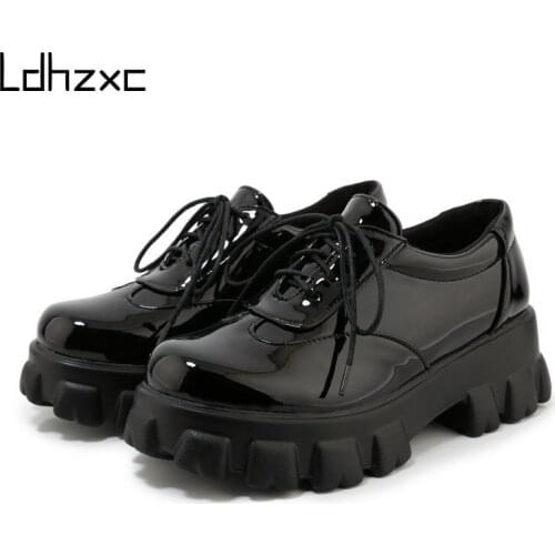 LDHZXC Round Toe Platform Shoes Women Chunky Heel Vintage Lolita Shoes Women High Heels Size 45 46 Women \Shoes