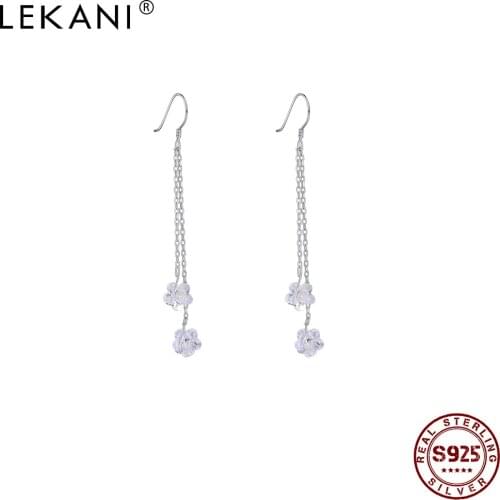 LEKANI 925 Sterling Silver Drop Earrings For Women Hollow Heart And Austria Crystal Heart Pendants Earrings Fine Jewelry