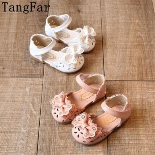 Toddler Bowtie Leather Loafers Baby Girls White Princess Shoes Summer Breathable Moccasins For Kids