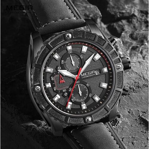 MEGIR 2021 Quartz Watches for Men Fashion Luxury Chronograph Watch Man Luminous Waterproof Leather Wristwatch Relogio Reloj Часы