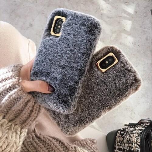 Dower Me Fashion Winter Warm Case Cover For iPhone XS Max XR X 8 7 6 6S Plus Luxury Soft Rabbit Fur Hairy Fuzzy Plush Case