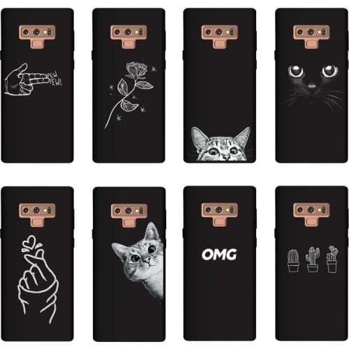 QAQsam Soft Silicone For Samsung Galaxy Note9 6.4" Case Cover Painting Pattern Matte Phone Cases Flower Cat Funda