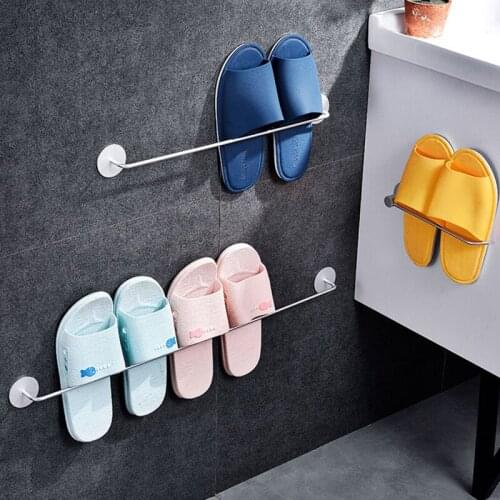 Wall Mount Slipper Rack Bathroom Toilet Shoe Holder Hanging Organizer Shelf Self Adhesive Washroom Slippers Drain Storage Hanger