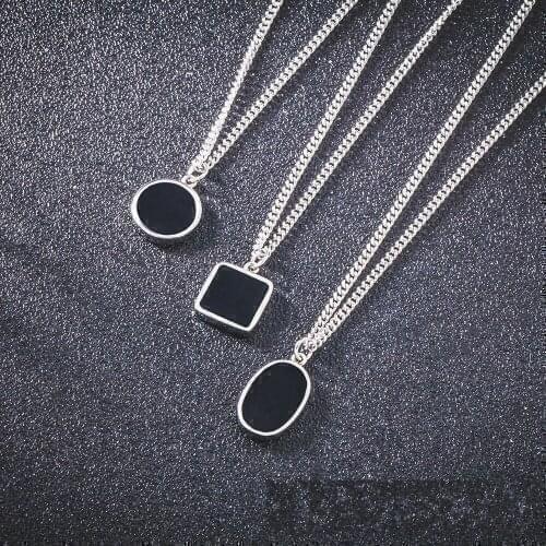 Stainless Steel Black Gem Small Oval Pendant Necklace Fashion Choker Jewelry Men Women Birthday Gift 3 Style Support Dropship