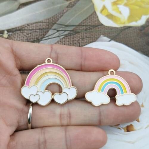10pcs/lot Sweet Heart Cloud Desighn Rainbow Enamel Charms Pendant DIY Jewelry Accessory Earring Bracelet Finding Phone Pen Decor