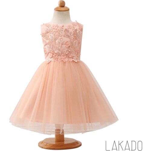 Lovely Light Orange Knee Length Flower Girl Dress Toddlers Baby GIrls Formal Dress 1-8 Years