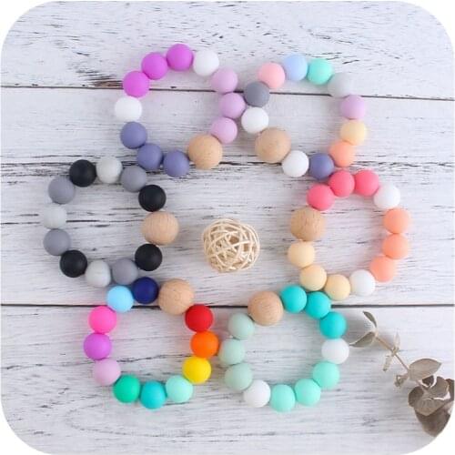 Rainbow Silicone Teething Bracelet Baby Teether Nursing Candy Chew Beads BPA Free Rattles Toys Montessori Bracelets