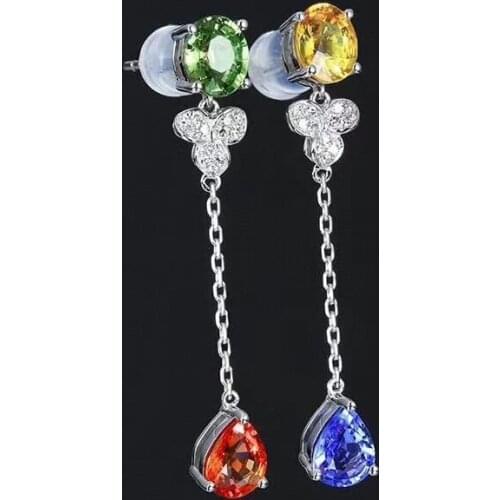 Natural real colorful sapphire drop earring 0.3ct*2pcs 0.25ct*2pcs gemstone Per jewelry 925 sterling silver Fine jewelry J213276
