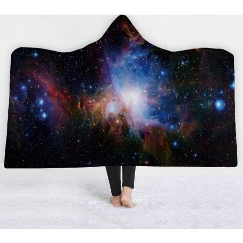 Starry Sky Series Velvet Hooded Blanket for Adults Childrens Winter Warm Wearable Throw Blanket Sofa Bed Cover Blanket