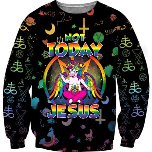 SOSHIRL Unicorn Not Today Jesus Hoodies Funny Kawaii Hooded Sweatshirt Harajuku 3d Print Pullovers Retro Punk Hip Hop Streetwear
