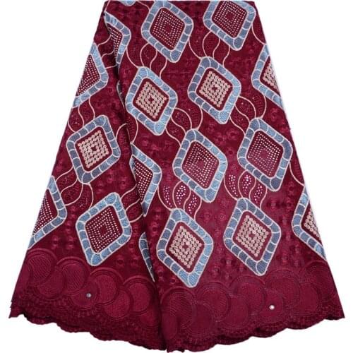 Dry Cotton Lace Fabric Women Latest African Laces 2019 High Quality African Swiss Voile Lace In Switzerland Wine Color S1527