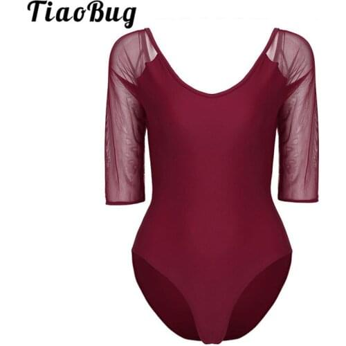 TiaoBug Women Soft Sheer Mesh Built In Bra Camisole Ballerina Ballet Leotard Adult Gymnastics Leotard Sports Bodysuit Dance Wear