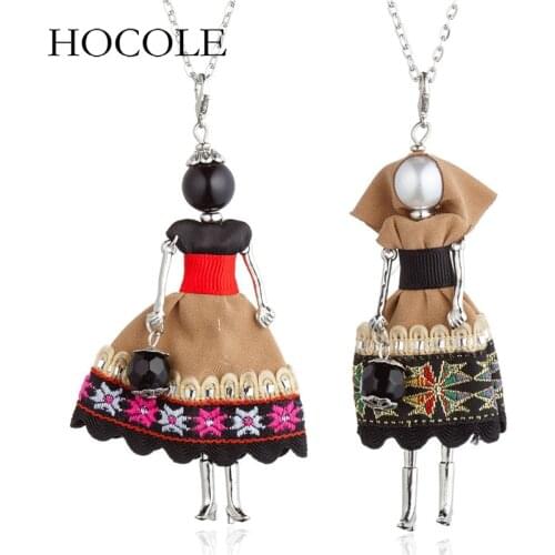 Vintage European Mid Age Long Embroidery Dress Doll Pendant Necklace Elegant Lady Girls Statement Long Chain Collares Jewelry