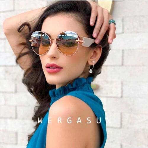 WERGASUN Sexy Lady Vintage Round Sunglasses Women Retro Mirror Sun Glasses Lady Shade Sunglasses UV400 Oculos De Sol