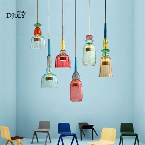 Art deco Colorful bottle cup stained glass pendant lights ins fashion hanging lamp for living room kitchen dining room lights