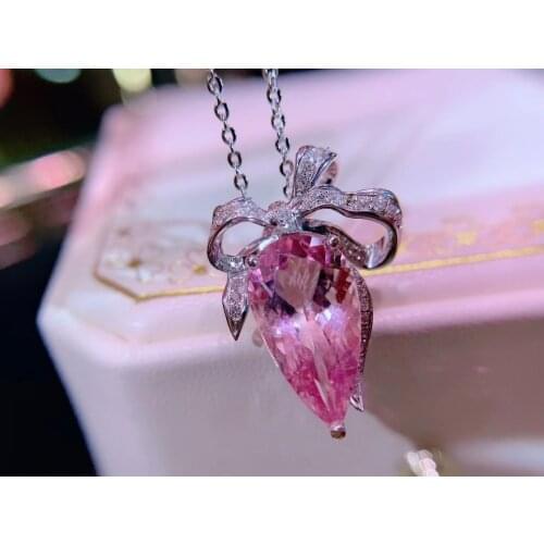 H711 Fine Jewelry Real Pure 18K White Gold Jewelry AU750 100% Natural Morganite Gemstone 20ct Pendants for Women Fine Necklace