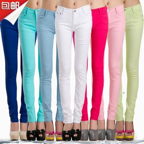 Drop Shipping Colored Stretch Fashion Female Candy Colored Pencil Womens Pants Elastic Cotton Pants OL Slim Trousers Size 26-31