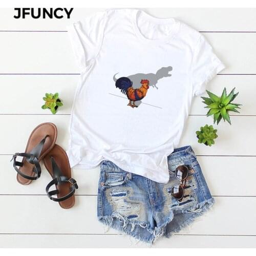 JFUNCY Women Cotton T-shirts Summer Plus Size O-Neck Short Sleeve Women T Shirt New Print Multicolor Female Tees Tops