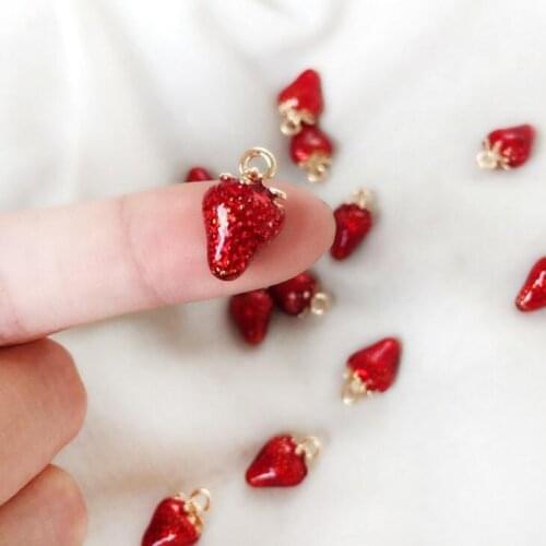 Fashion Drop of Oil Strawberry & Resin Bears Charms for Women Earrings DIY Making Accessories Handmade Enamel Alloy Lovely Gift
