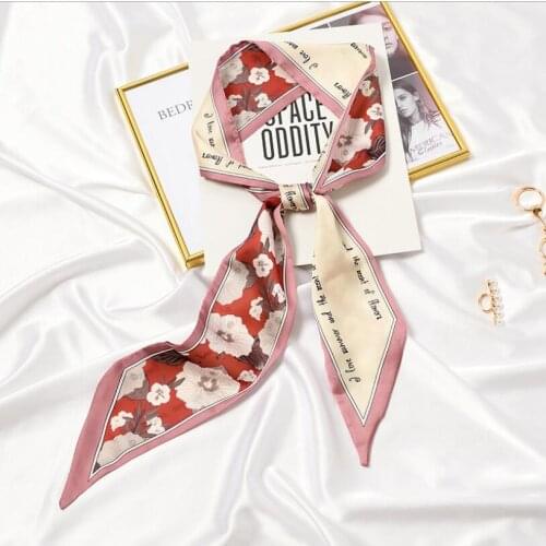 9*140cm Sweet Florals Letters Silk Finish Ins Style Elegant Bags Ribbon Tie Band Neckerchief Hair Neck Scarves for Women 2021