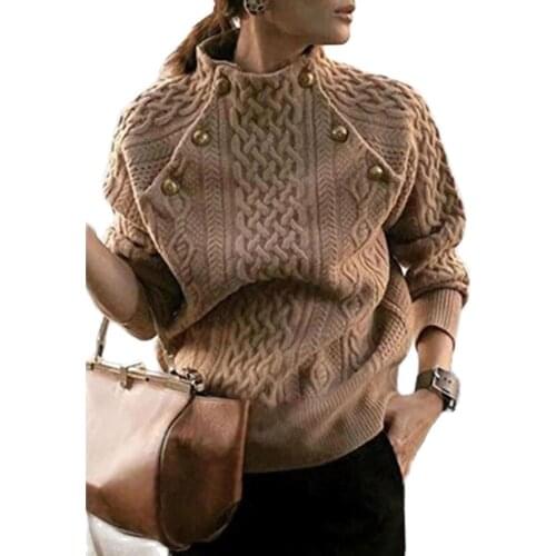 2021 New Autumn And Winter Buttoned Outer Wear Knit Sweater To Keep Warm Long-Sleeved All-Match Round Neck Button Top Women