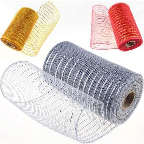 10 Yards Packaging Gauze Mesh DIY Wedding Party Bouquet Gift Box Wrapping Poly Mesh Ribbon with Metallic Foil Florists Supplies