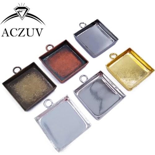 100pcs 16mm 18mm 20mm 25mm Square Bezel Pendant Blank Tray Cabochon Base Settings Findings for Jewelry Making SPB001