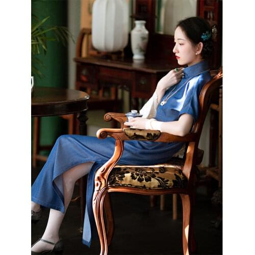 2021 vintage loose qipao elegant women cheongsam dress folk style traditional pringting chinese qipao dress elegant party dress